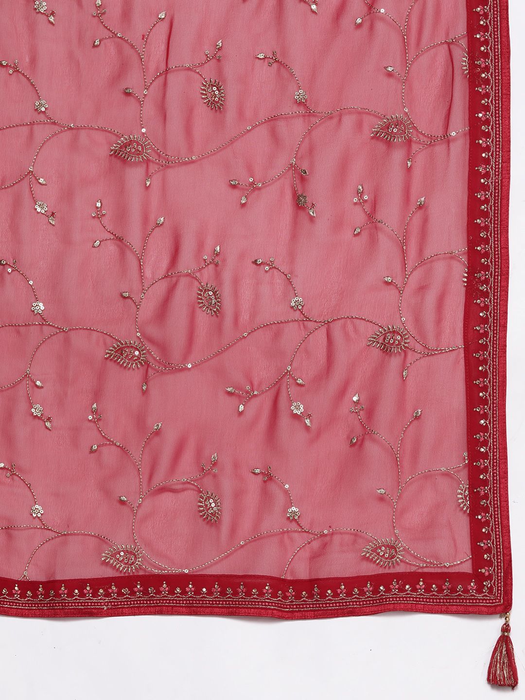 Libas Floral Embroidered Regular Thread Work Georgette Kurta with Trousers & Dupatta