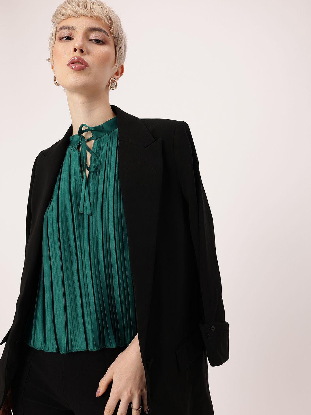 DressBerry Graceful Glamour Accordion Pleated Satin Finish A-Line Top