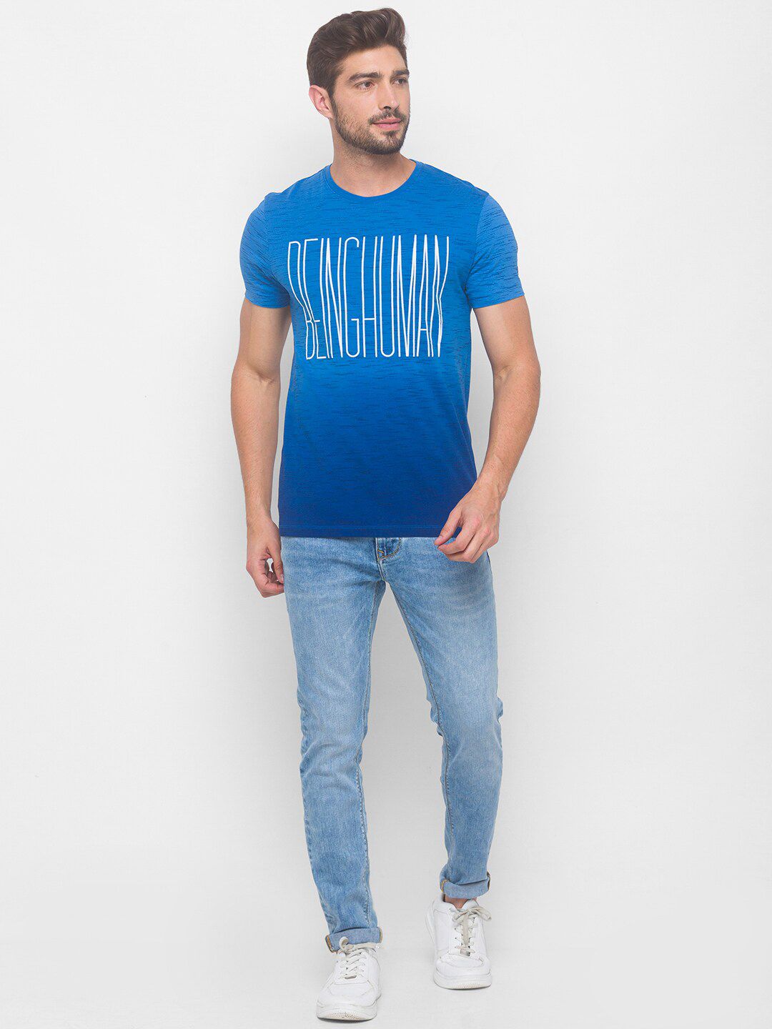Being Human Men Blue Typography Printed T-shirt