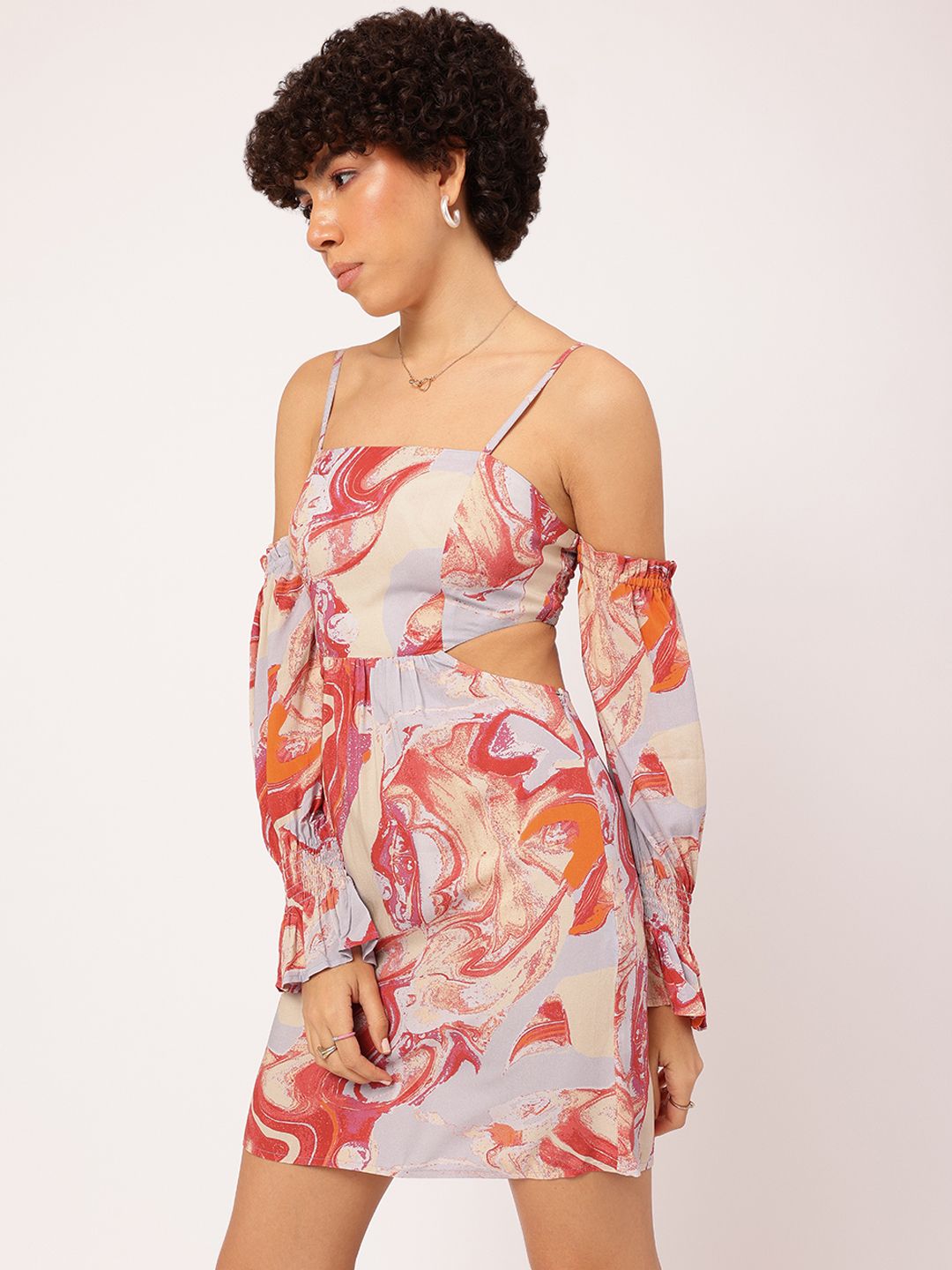 DressBerry Printed Cut-Out Detail Mini Sheath Dress
