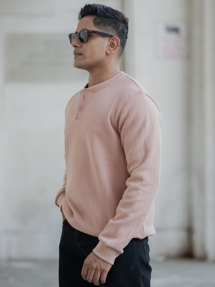 Powerlook Men Self Design Henley Neck Sweatshirt
