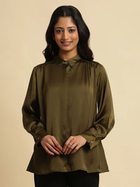 W Spread Collar Satin Shirt