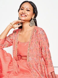 Global Desi Self-Design Top Shrug & Palazzos Co-Ords