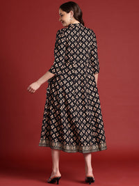 Anouk Tie-Up Tassels Detail Foil Print A-Line Midi Ethnic Dress