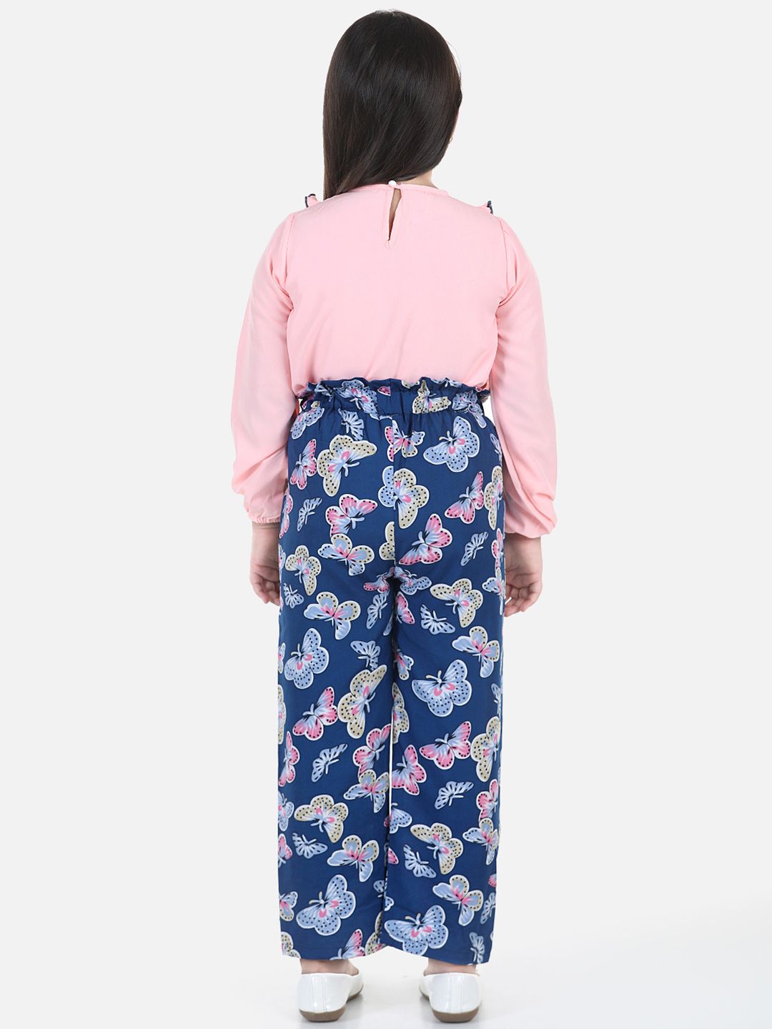 Cutiekins Girls Peach-Coloured & Blue Printed Top with Palazzos