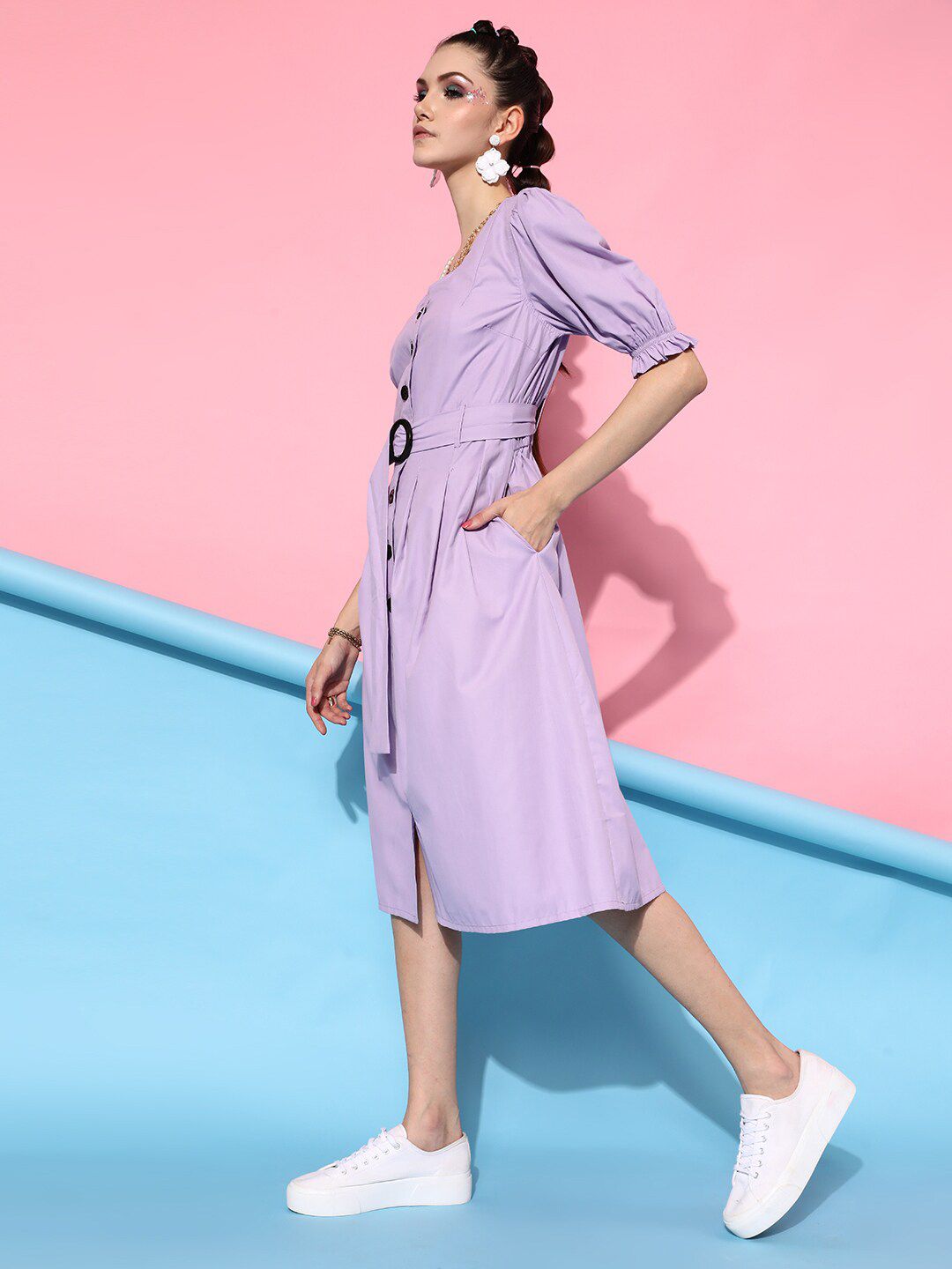 STREET 9 Lavender Striped A-Line Midi Dress