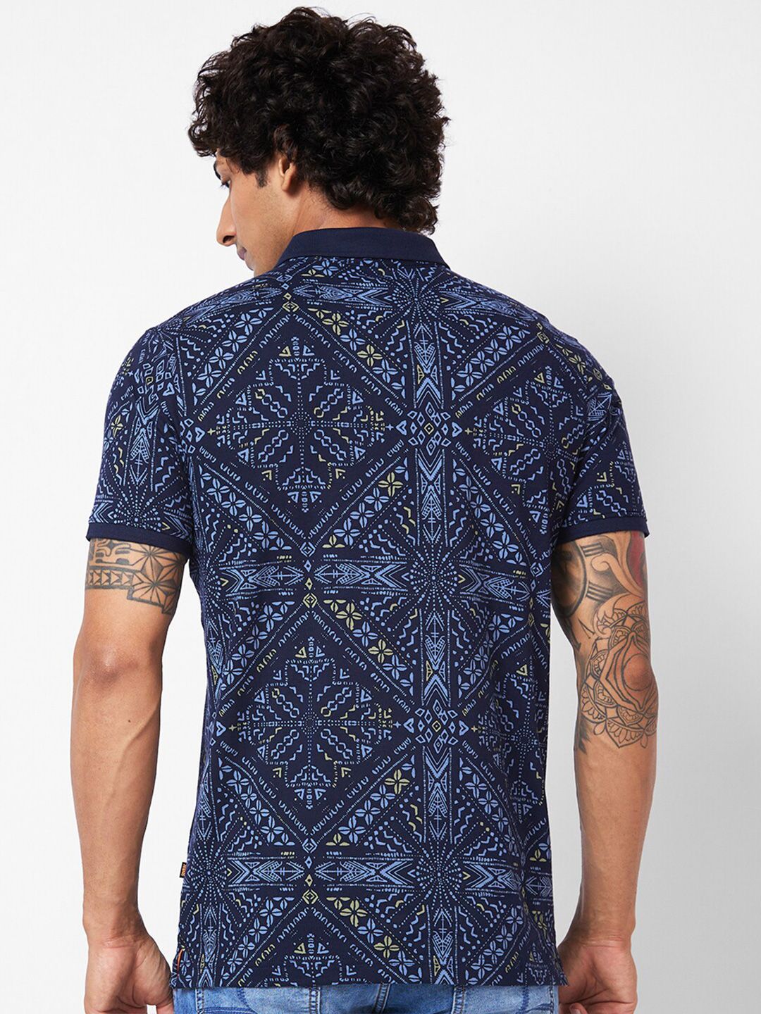 SPYKAR Geometric Printed Polo Collar Slim Fit T-shirt