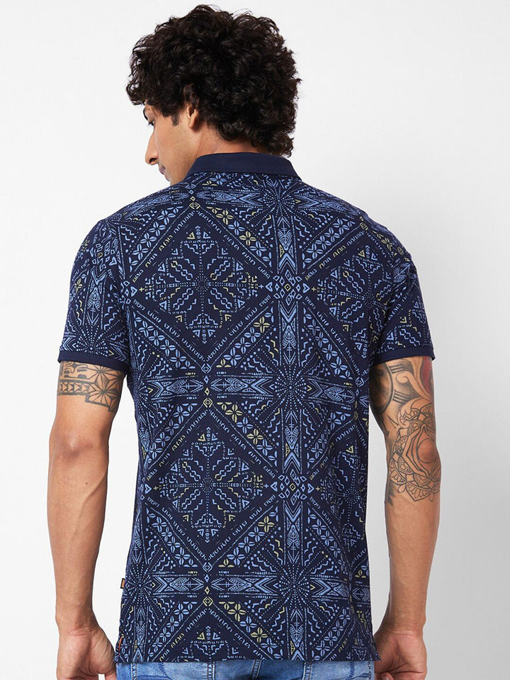 SPYKAR Geometric Printed Polo Collar Slim Fit T-shirt