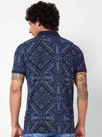 SPYKAR Geometric Printed Polo Collar Slim Fit T-shirt