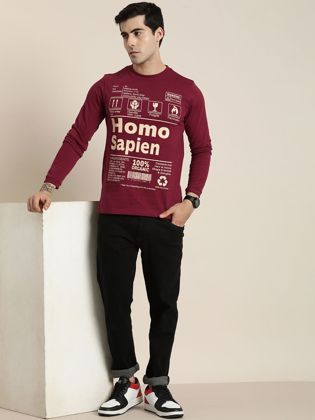 Difference of Opinion Pure Cotton Typography Printed T-shirt