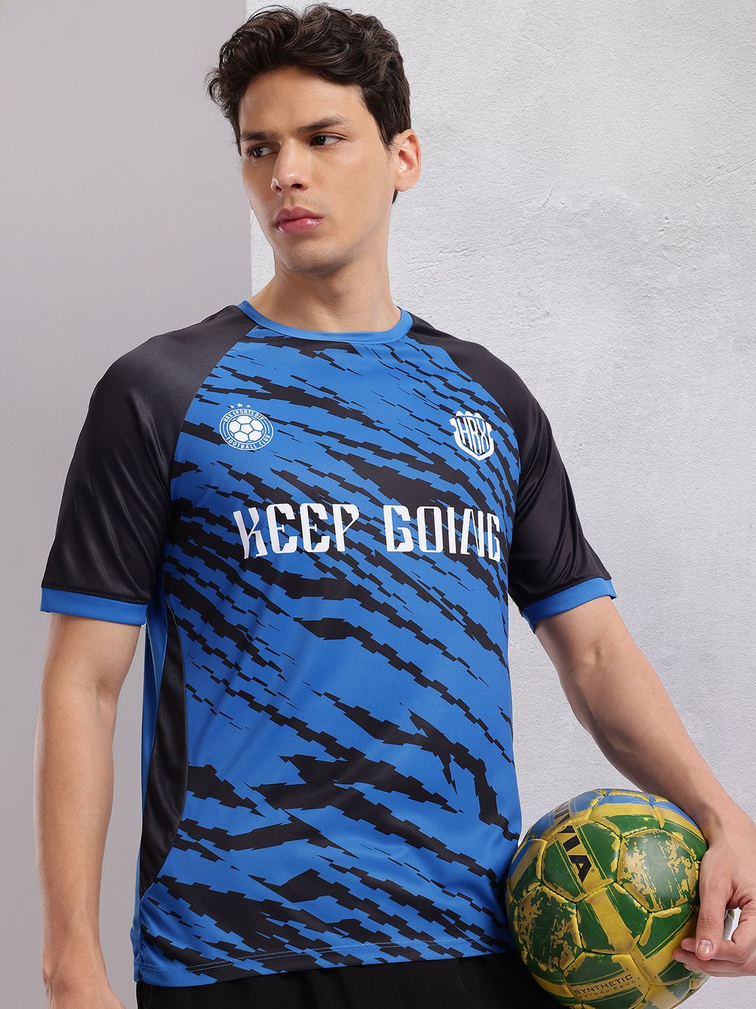 HRX by Hrithik Roshan Abstract Print Colourblocked Football T-shirt
