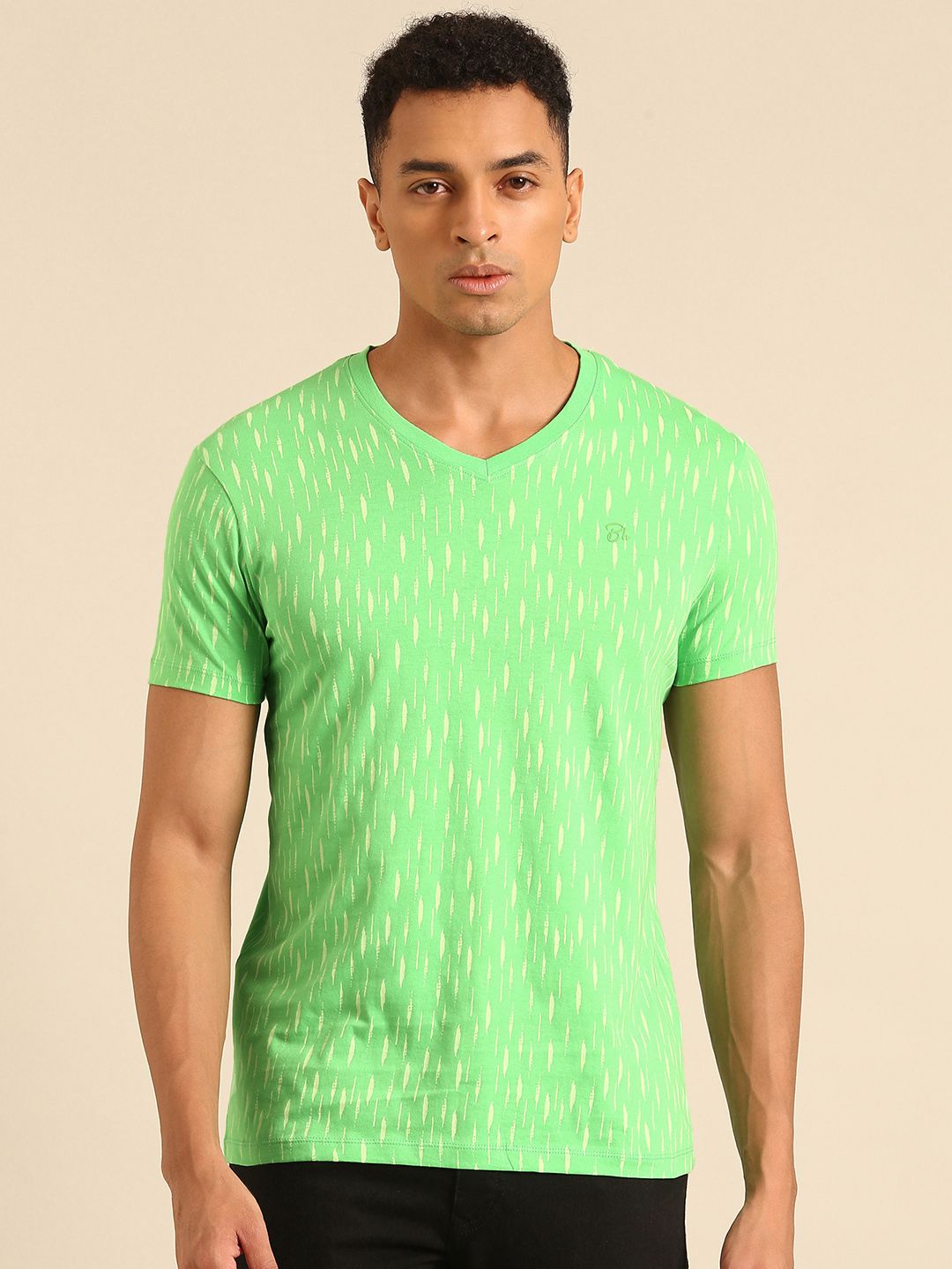 Being Human Pure Cotton Abstract Printed V-Neck T-shirt