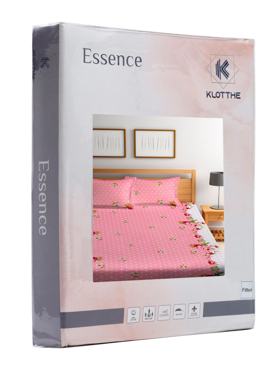 KLOTTHE Floral 300 TC Fitted Double King Bedsheet Set with 2 pillow covers