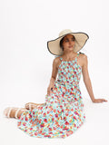 DressBerry Floral Fantasy Tiered Strappy Smocked Midi Dress