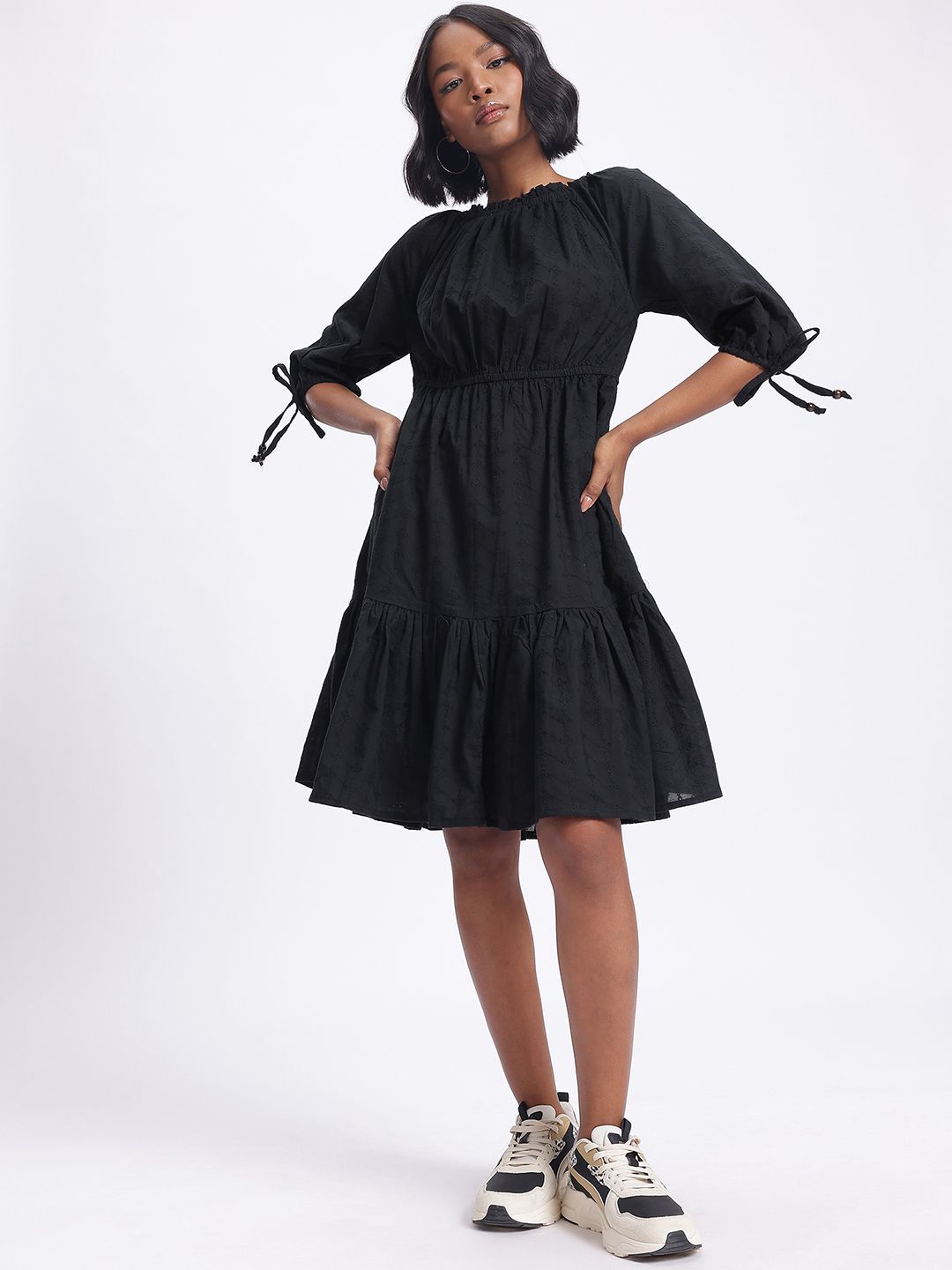 DressBerry Broderie Galore Off-Shoulder A-Line Midi Dress