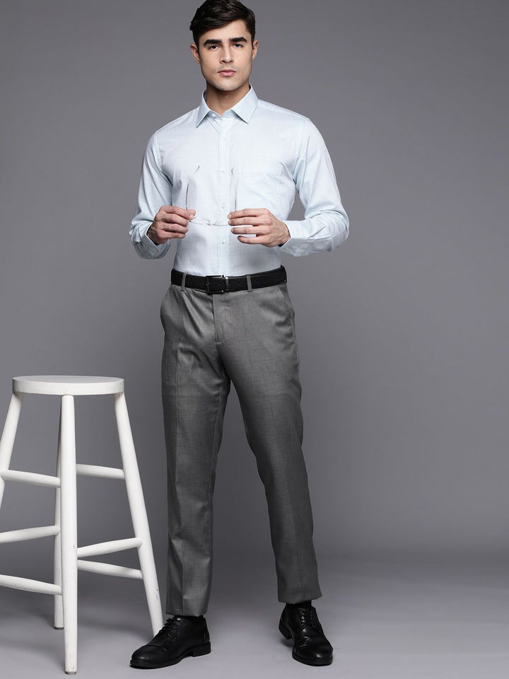 Raymond Men Blue Pure Cotton Slim Fit Checked Formal Shirt