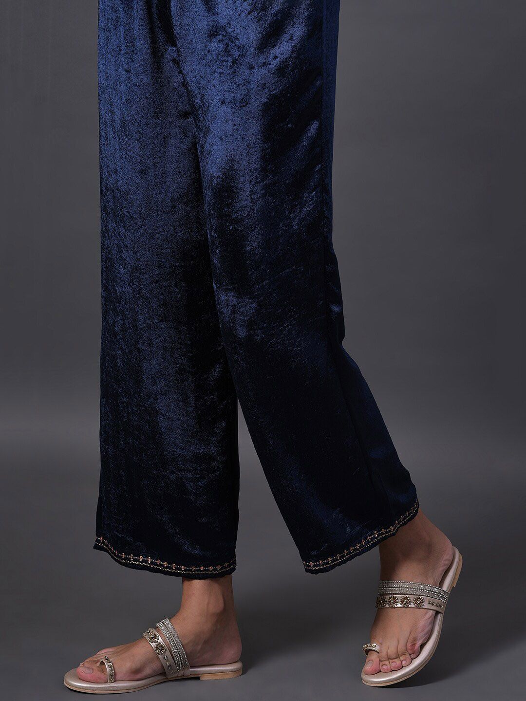 W Women Velvet Kurta with Embroidered Belt and Palazzos
