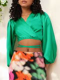 DressBerry Satin Sparkle Wrap Crop Top