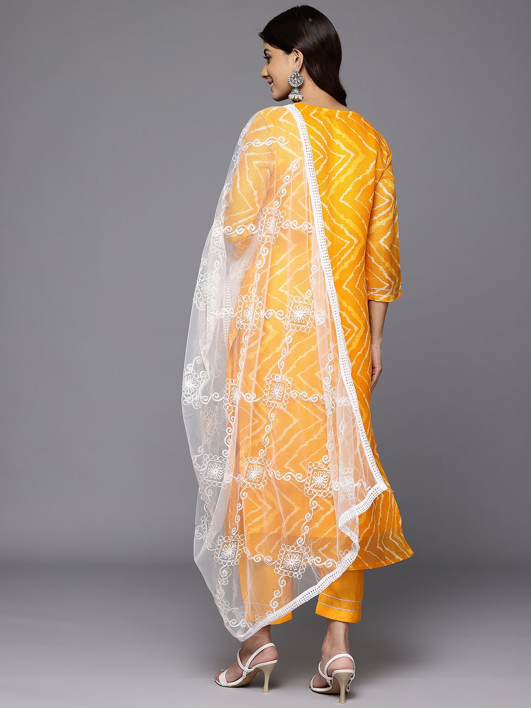 Varanga Printed Thread Work Sequinned Kurta With Trousers & Dupatta