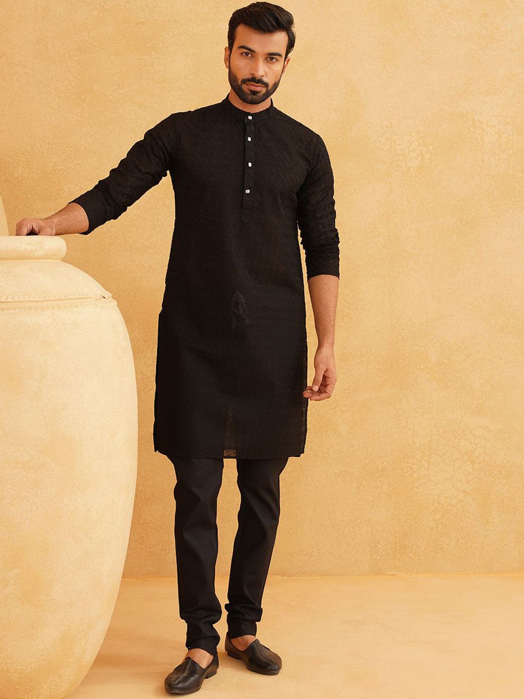 SOJANYA Geometric Embroidered Regular Pure Cotton Straight Kurta With Churidar