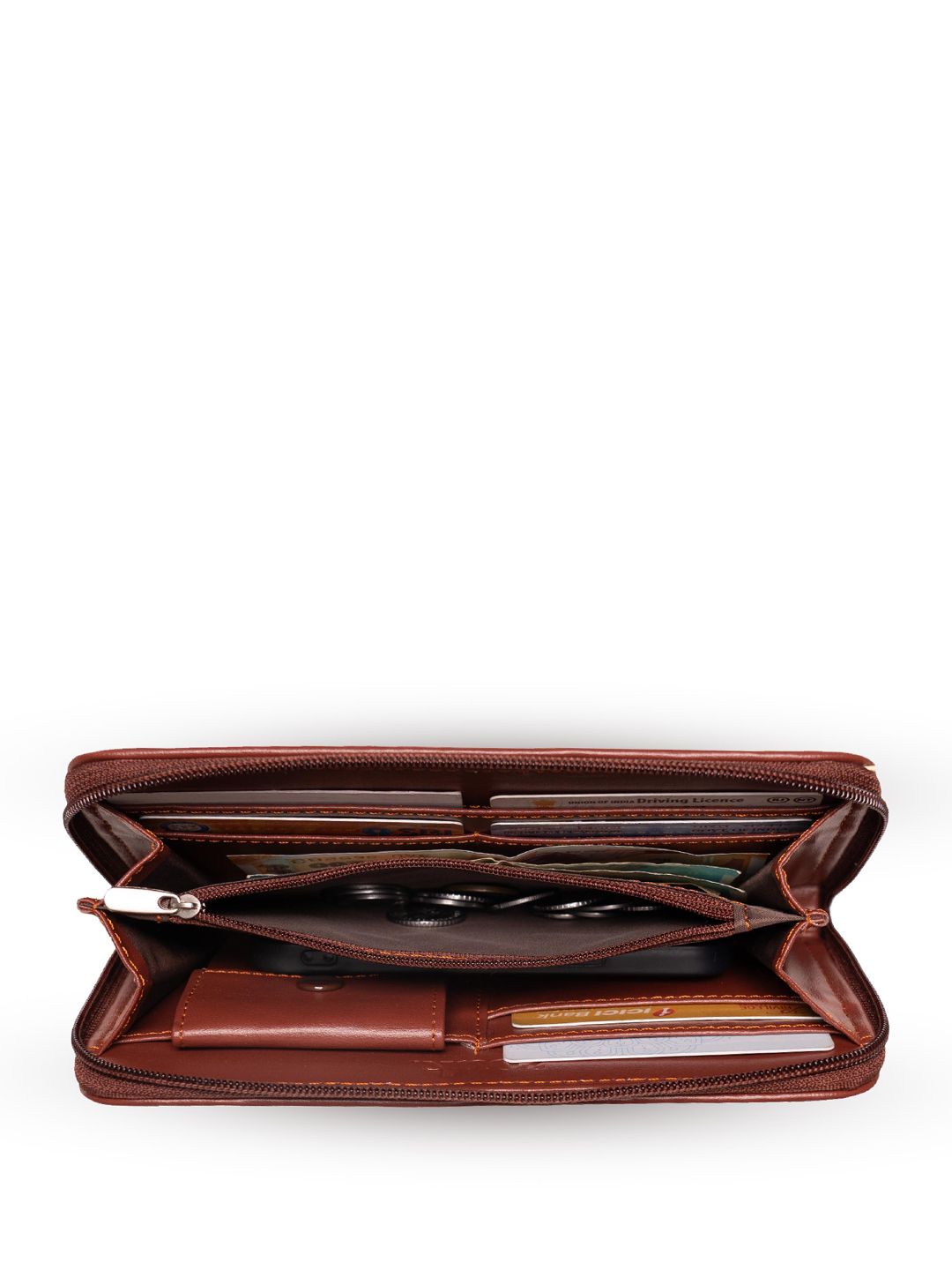ZOUK Women Maroon & Black Floral Printed Zip Detail Zip Around Wallet