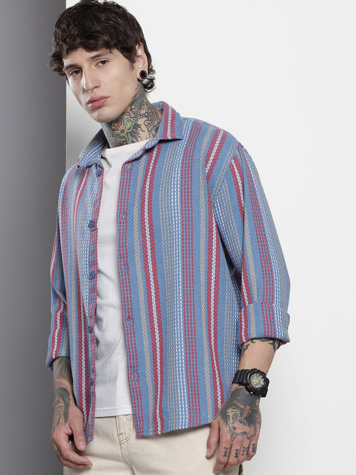 The Indian Garage Co Relaxed Fit Self Striped Pure Cotton Casual Shirt
