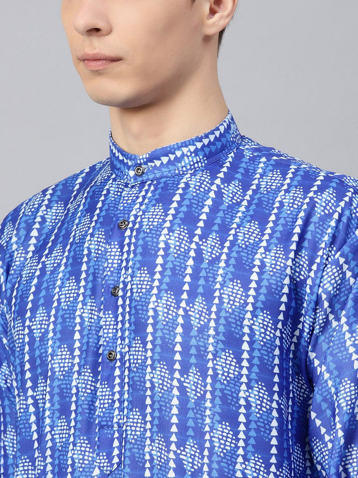 SOJANYA Kurta Lurus Bercetak Biru & Putih Lelaki