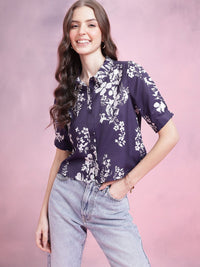 DressBerry Floral Print Puff Sleeves Shirt Style Top