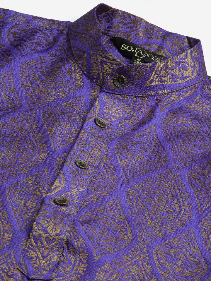 SOJANYA Kurta Motif Etnik Ungu Lelaki dengan Jaket Churidar & Nehru
