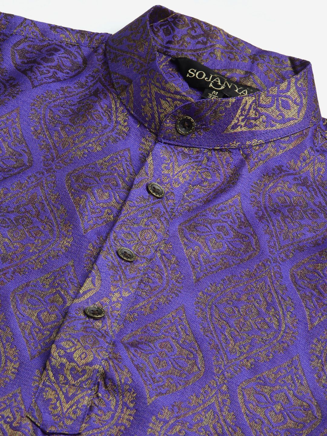 SOJANYA Kurta Motif Etnik Ungu Lelaki dengan Jaket Churidar & Nehru