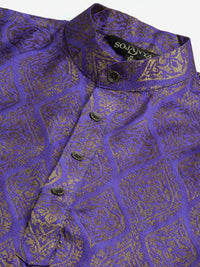 SOJANYA Men Purple Ethnic Motifs Kurta with Churidar & Nehru Jacket