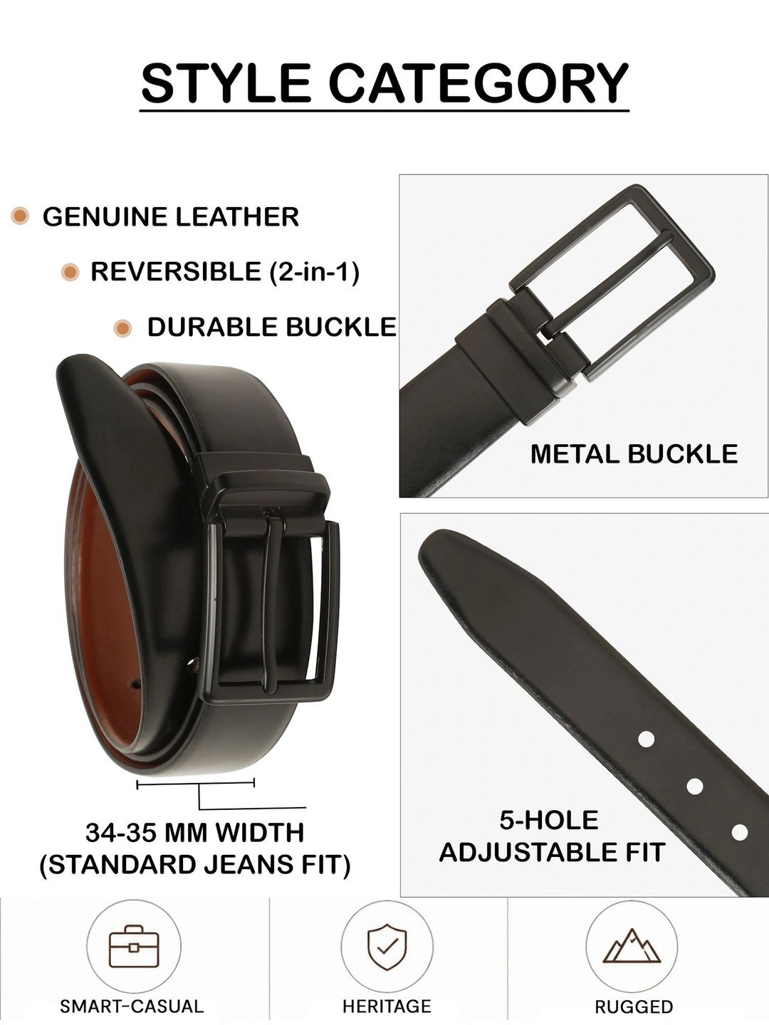 Teakwood Leathers Men Textured Leather Reversible Belt