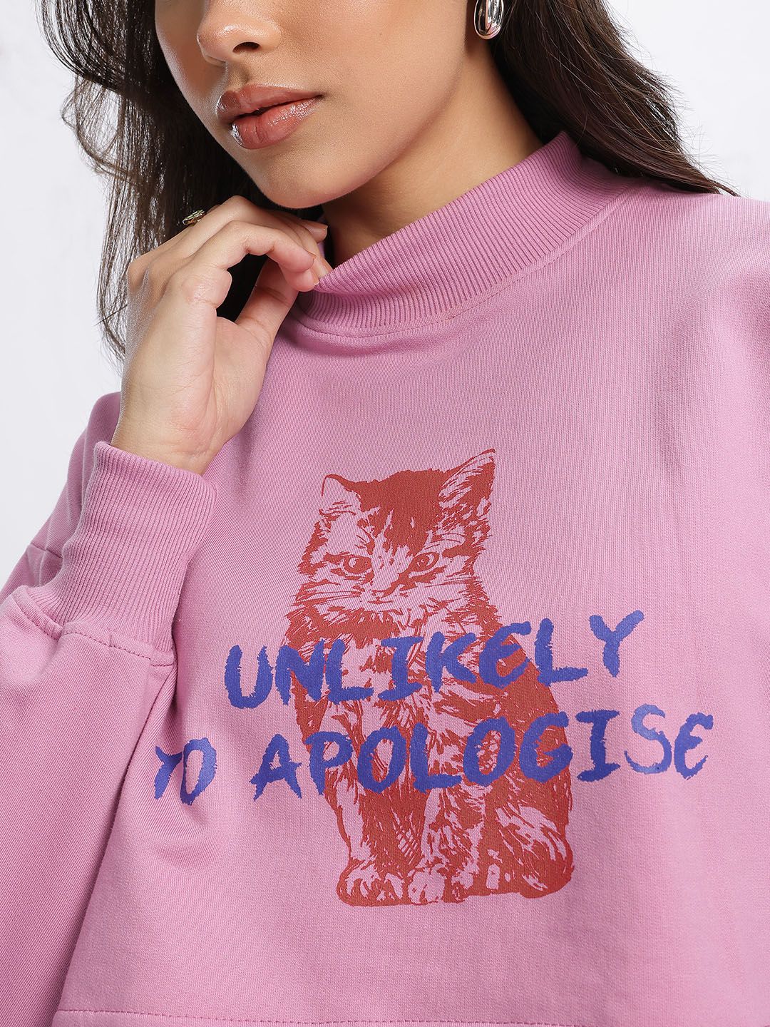 DressBerry Printed High Neck Boxy Crop Sweatshirt
