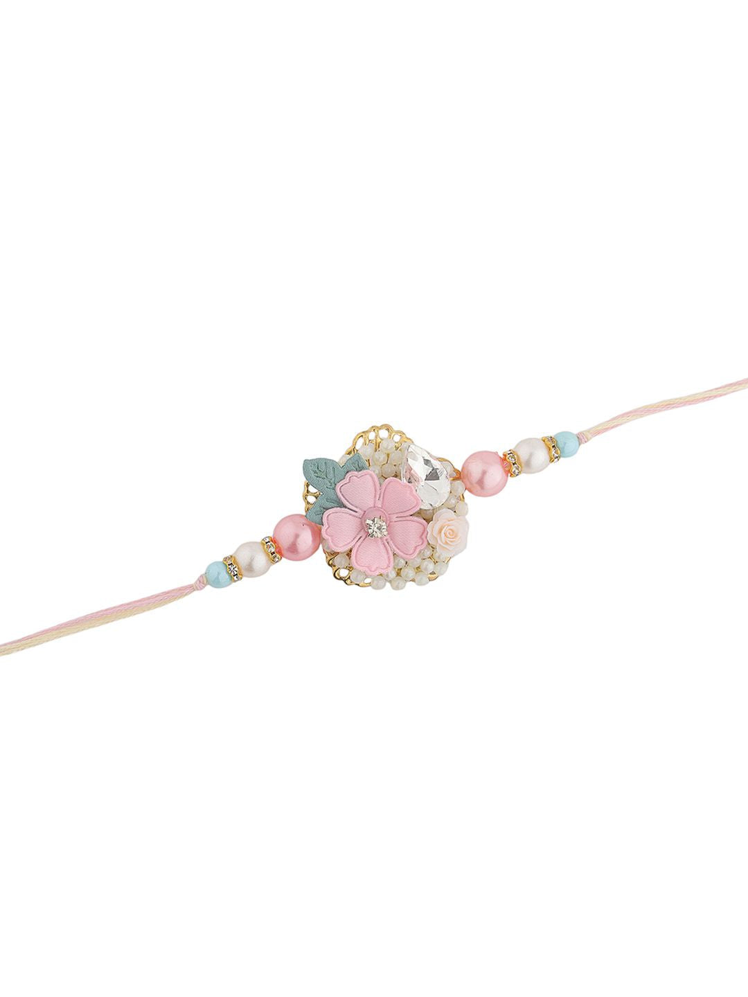 Voylla Timeless Designer Floral Beaded Bhaiya Bhabhi Rakhi