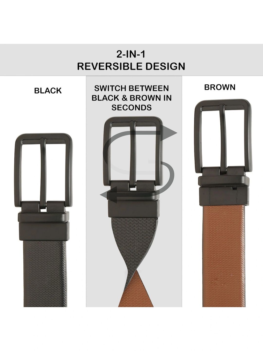Teakwood Leathers Men Textured Leather Reversible Formal Belt