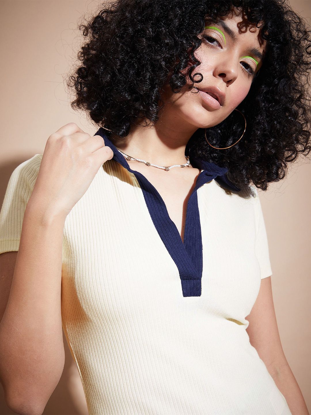 SASSAFRAS BASICS Polo Collar Ribbed Top