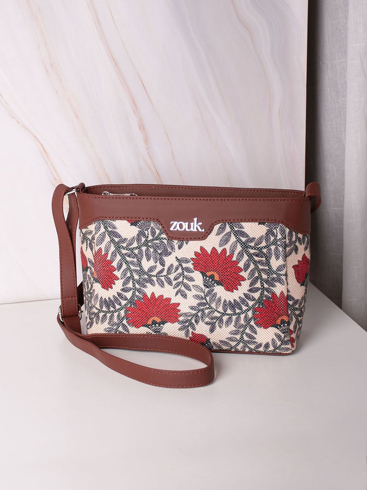 ZOUK Floral Printed Structured Sling Bag