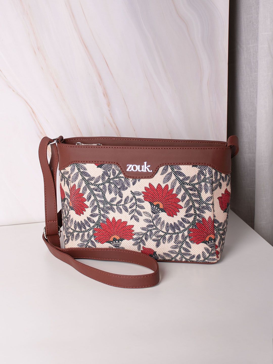 ZOUK Floral Printed Structured Sling Bag