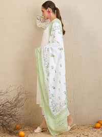 Indo Era Floral Embroidered Pure Cotton Kurta With Trousers & Dupatta