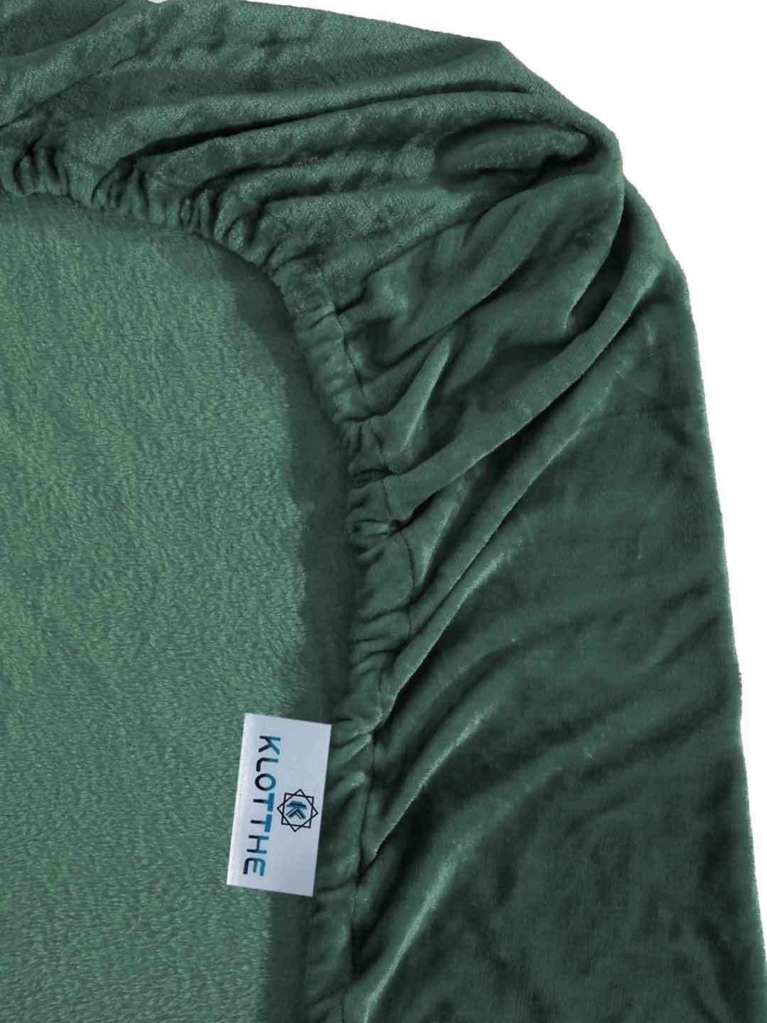 KLOTTHE Green Solid Fitted 300 TC Woolen Single Bedsheet with 1 Pillow Cover