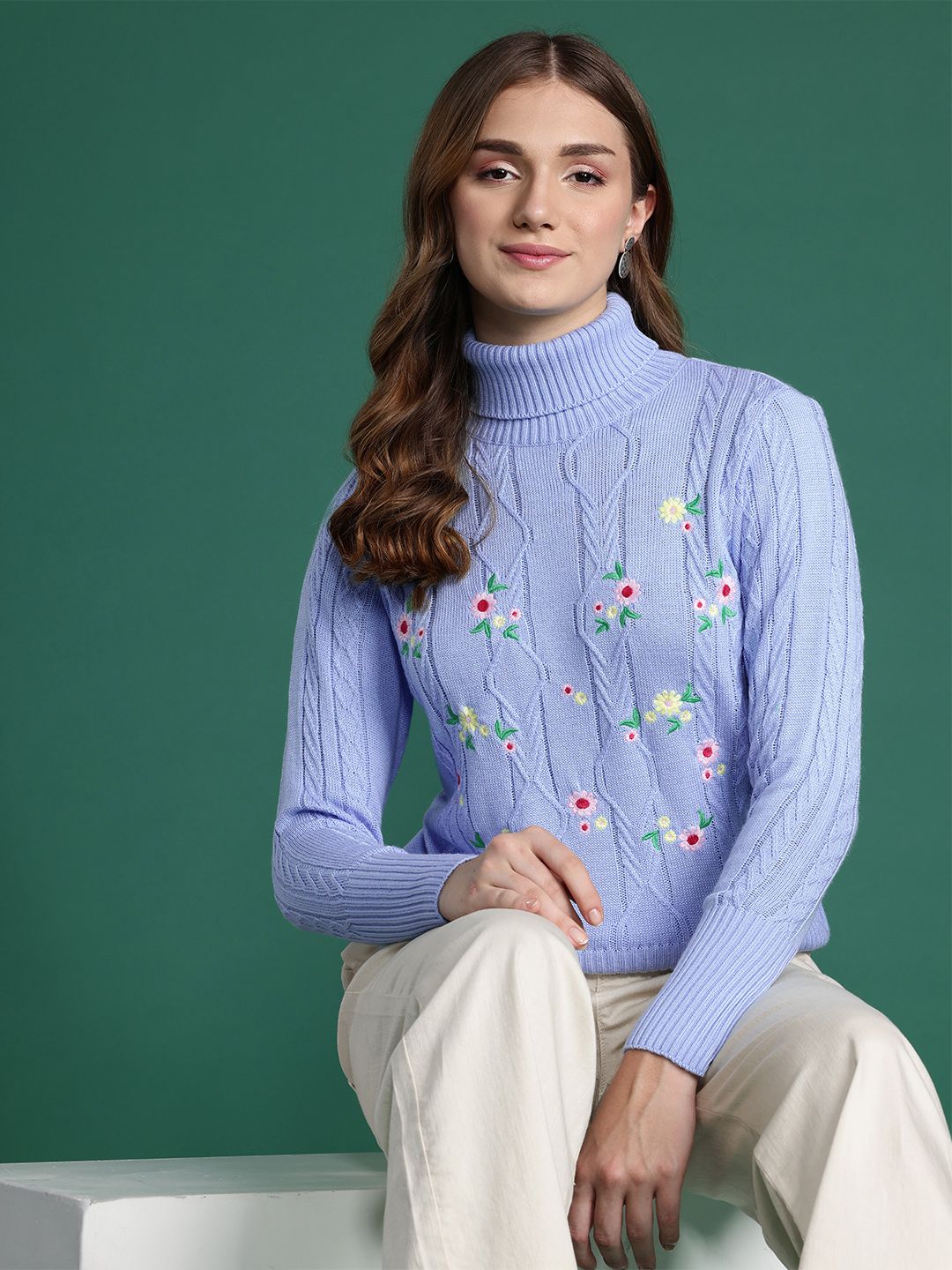 DressBerry Women Floral Pullover with Embroidered Detail