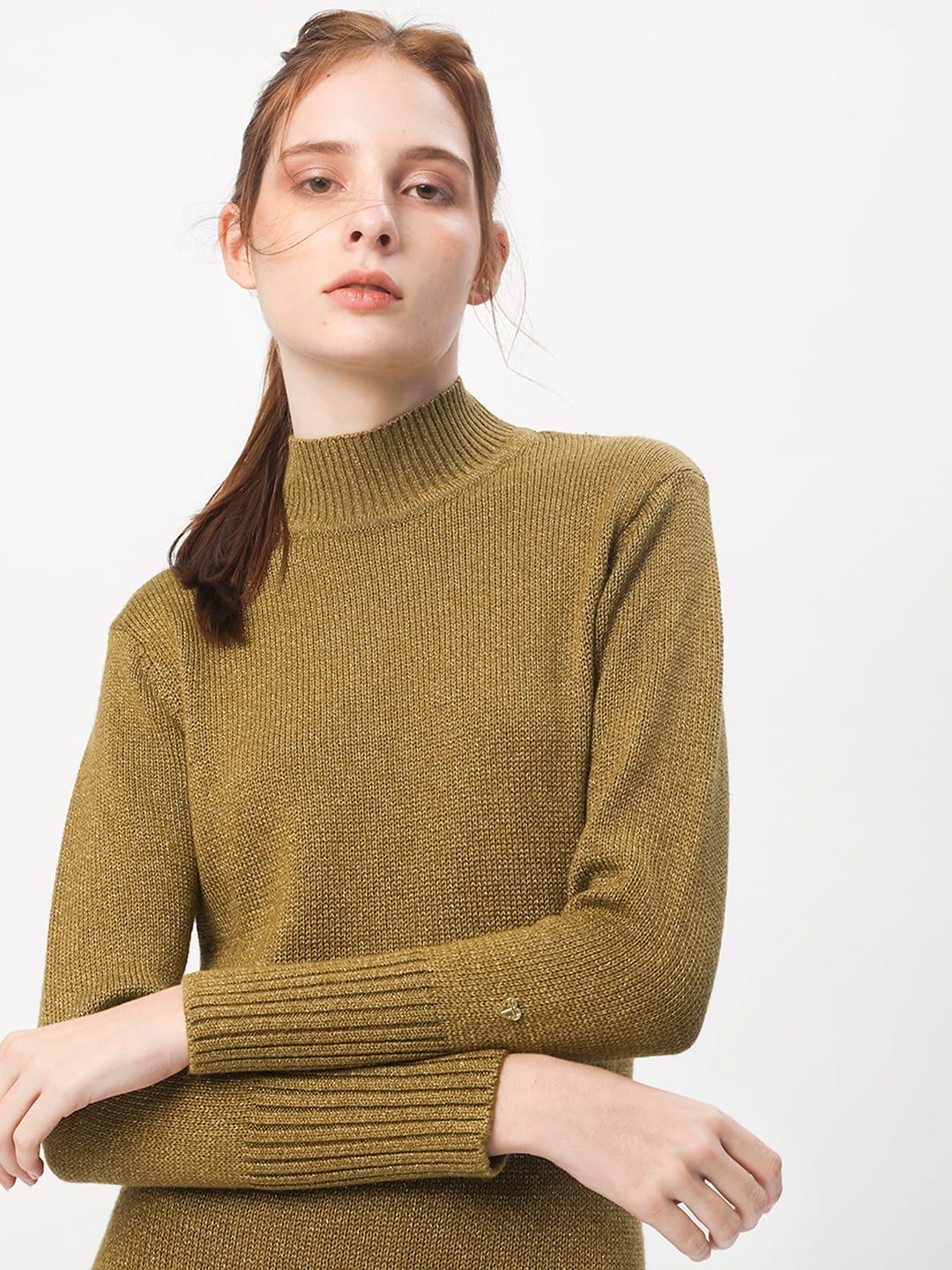 RAREISM Hight Neck Acrylic Longline Pullover