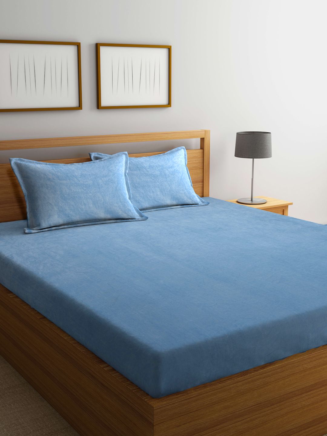 Myntra Elegant Homes Blue Solid 300 TC King Woolen Bedsheet & 2 Pillow Covers-250X225 cm