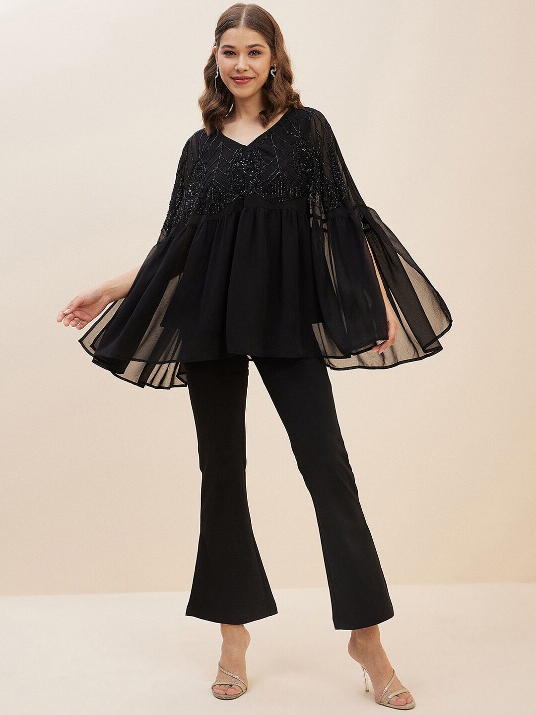 Antheaa Embellished V-Neck Top & Trousers