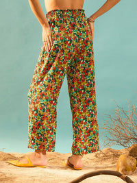 Berrylush Women Floral Printed Relaxed Straight Leg Regular Fit High-Rise Plain Trousers