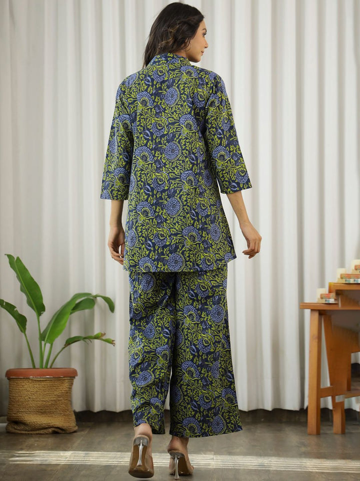 SANSKRUTIHOMES Floral Printed Pure Cotton Tunic With Palazzo Co-Ords
