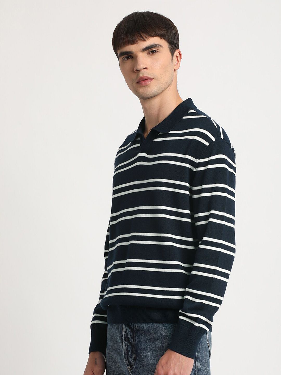 THE BEAR HOUSE Striped Regular Fit Cotton Polo Collar T-shirt