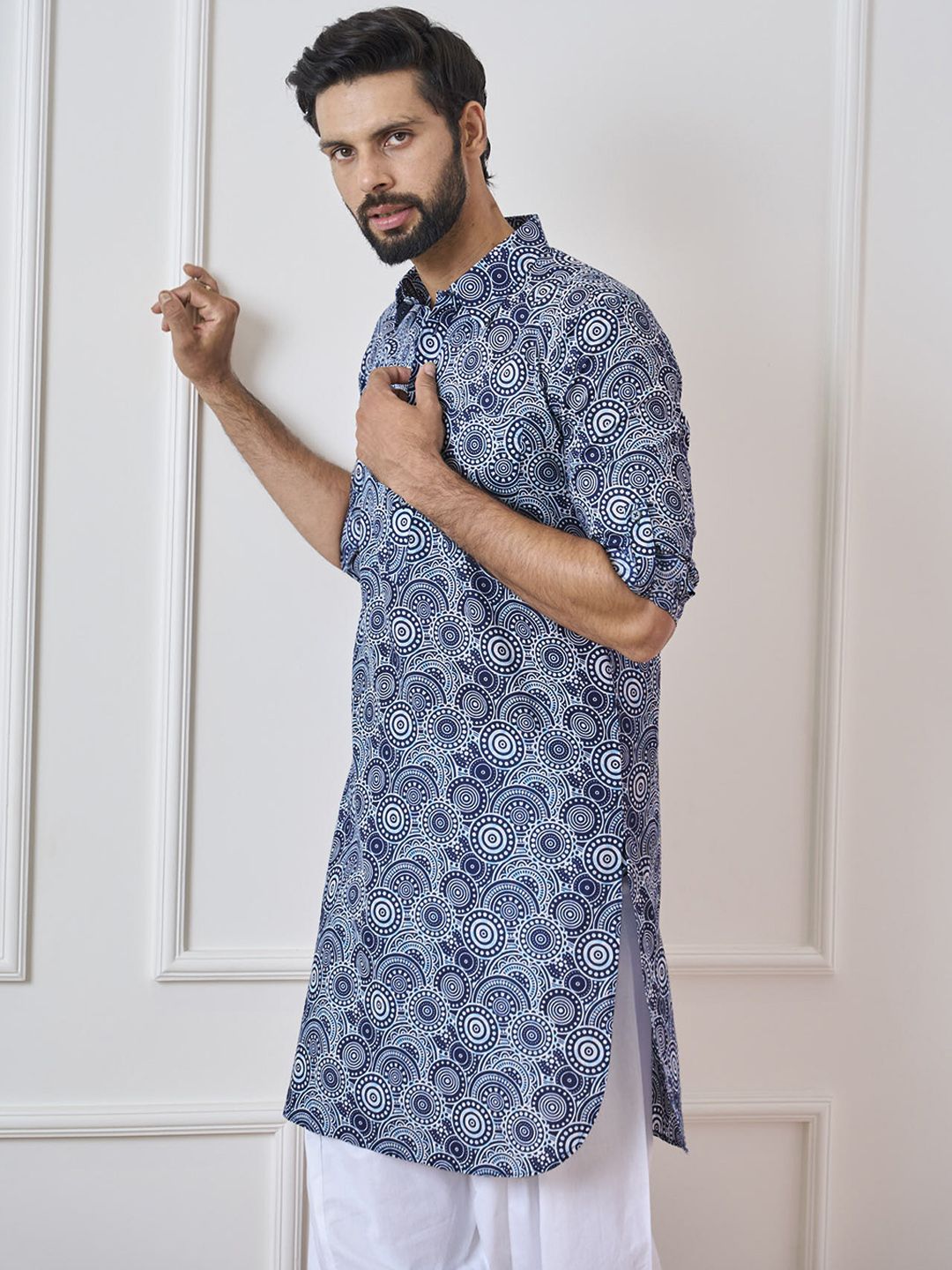See Designs Shirt Collar Ethnic Motifs Printed Pathani Pure Cotton Kurta