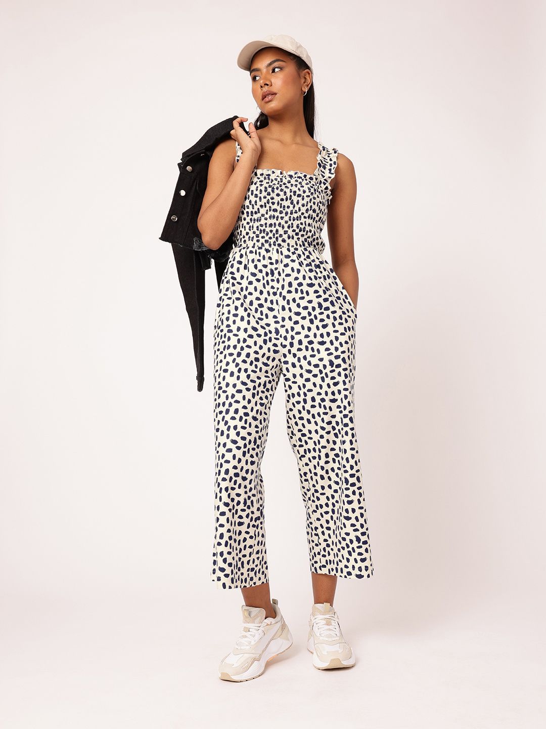 DressBerry Classic Grunge Smocked Printed Basic Jumpsuit
