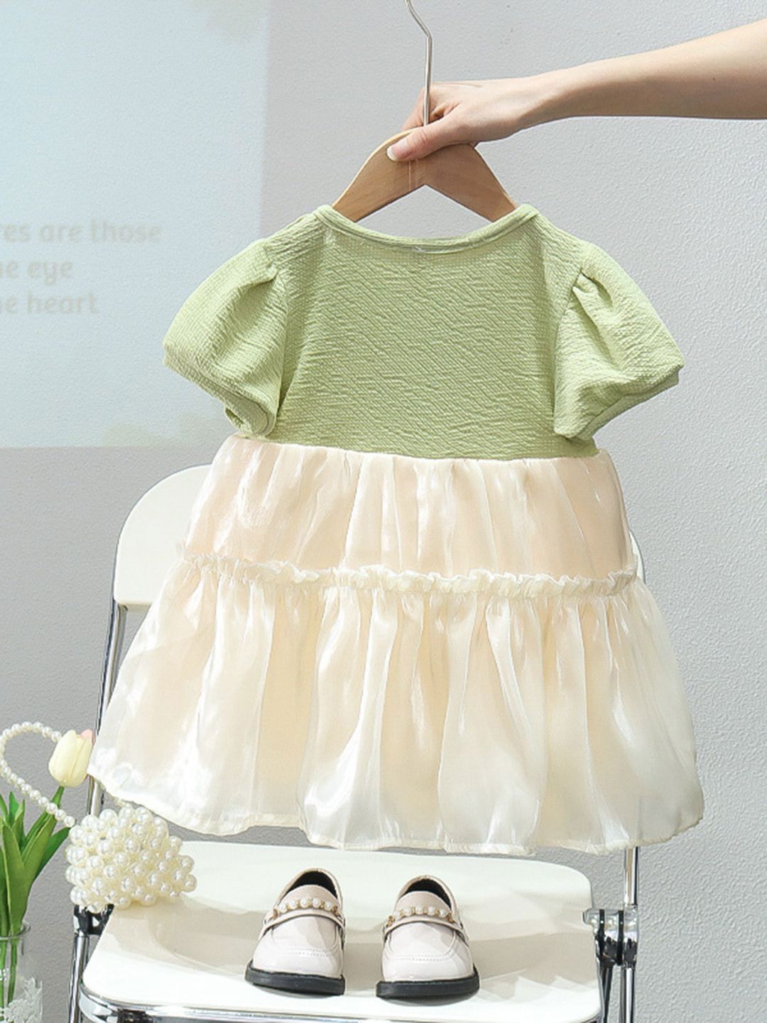 YK Girls Puff Sleeve Fit and Flare Dress
